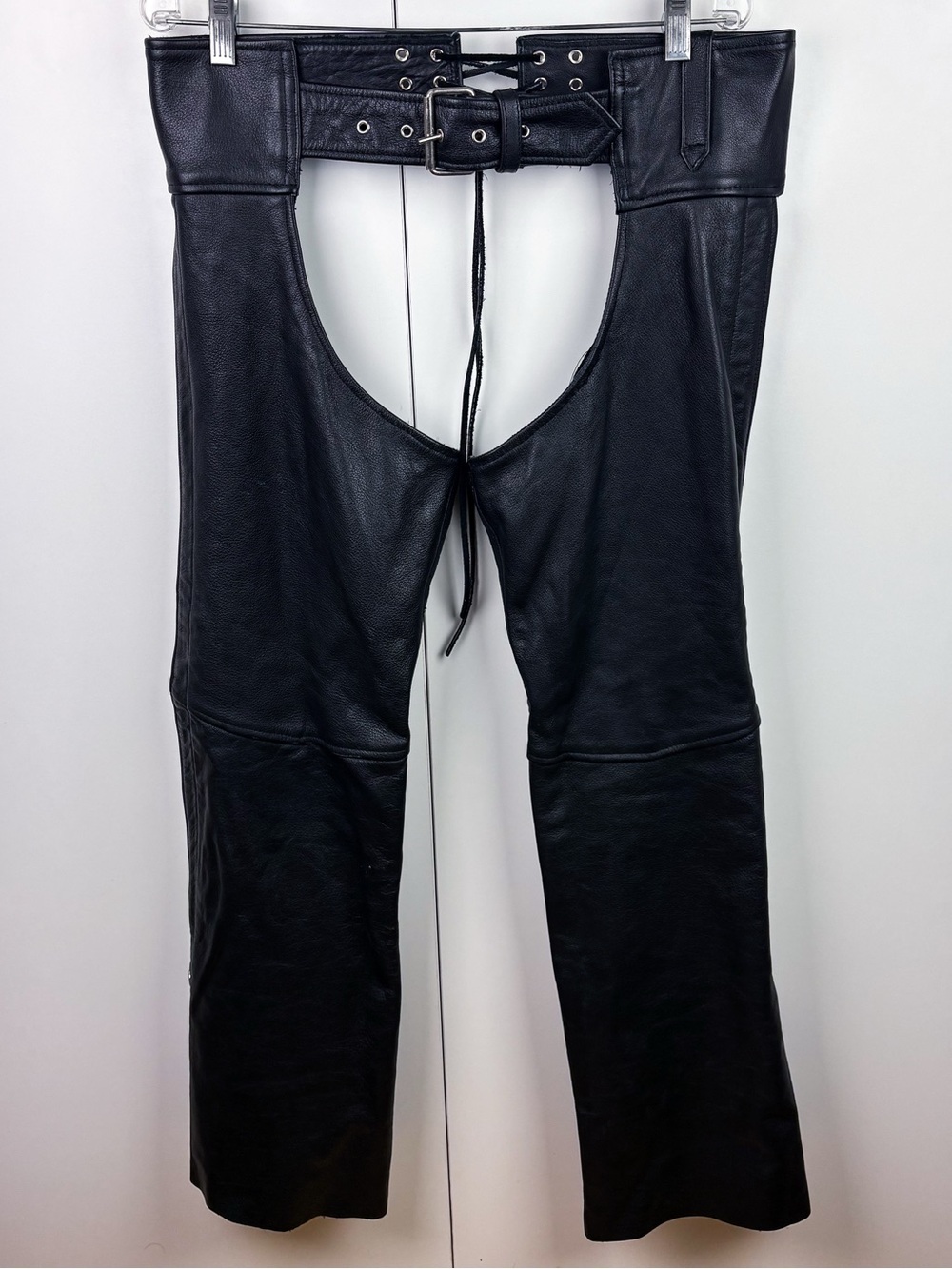 Vintage Leather Motorcycle Biker Rider Assless Chaps Pants Black Lace Up Back XL